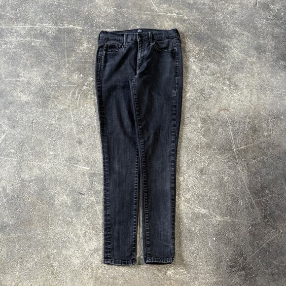 Gap Jeans Womens 2 Black True Skinny Stretch Denim Casual Faded - Picture 1 of 9